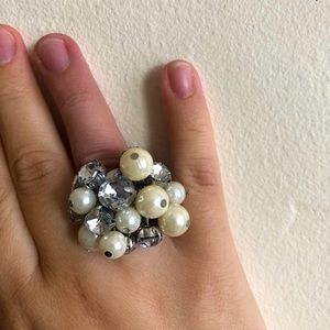 Pearl Rhinestone Stretch Ring